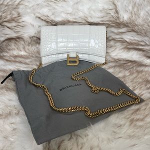 BALENCIAGA White Snakeskin Hourglass Croc-Embossed Chain Wallet